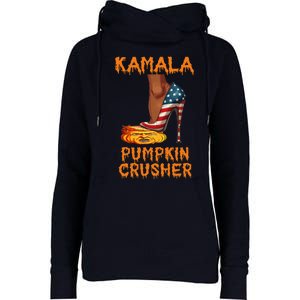 Kamala Pumpkin Crusher Funny Election Halloween Womens Funnel Neck Pullover Hood