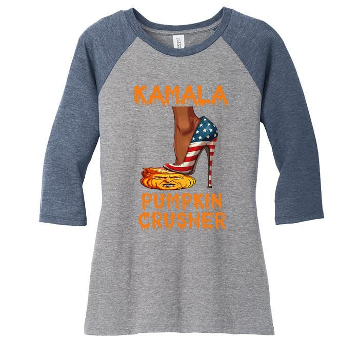 Kamala Pumpkin Crusher Funny Election Halloween Women's Tri-Blend 3/4-Sleeve Raglan Shirt