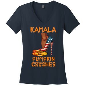 Kamala Pumpkin Crusher Funny Election Halloween Women's V-Neck T-Shirt