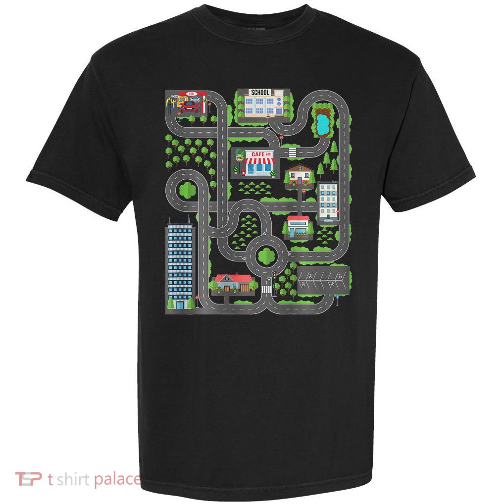 Kid Play Cars On Dad Back Race Track Mat Fathers Day Garment-Dyed Heavyweight T-Shirt