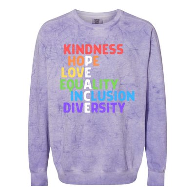 Kindness Peace Equality Inclusion Diversity Human Rights Funny Gift Colorblast Crewneck Sweatshirt