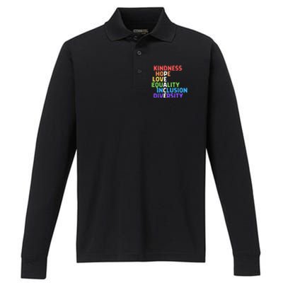 Kindness Peace Equality Inclusion Diversity Human Rights Funny Gift Performance Long Sleeve Polo