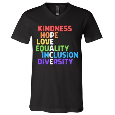 Kindness Peace Equality Inclusion Diversity Human Rights Funny Gift V-Neck T-Shirt