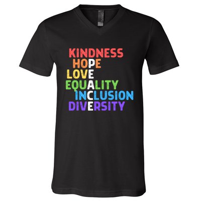 Kindness Peace Equality Inclusion Diversity Human Rights Funny Gift V-Neck T-Shirt