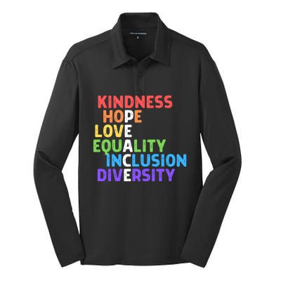 Kindness Peace Equality Inclusion Diversity Human Rights Funny Gift Silk Touch Performance Long Sleeve Polo