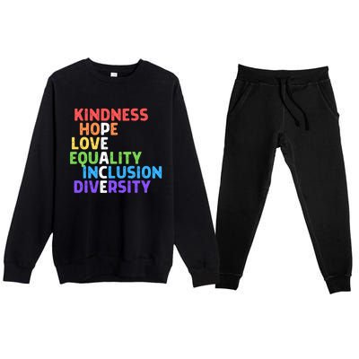 Kindness Peace Equality Inclusion Diversity Human Rights Funny Gift Premium Crewneck Sweatsuit Set