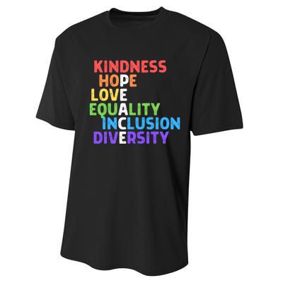 Kindness Peace Equality Inclusion Diversity Human Rights Funny Gift Performance Sprint T-Shirt