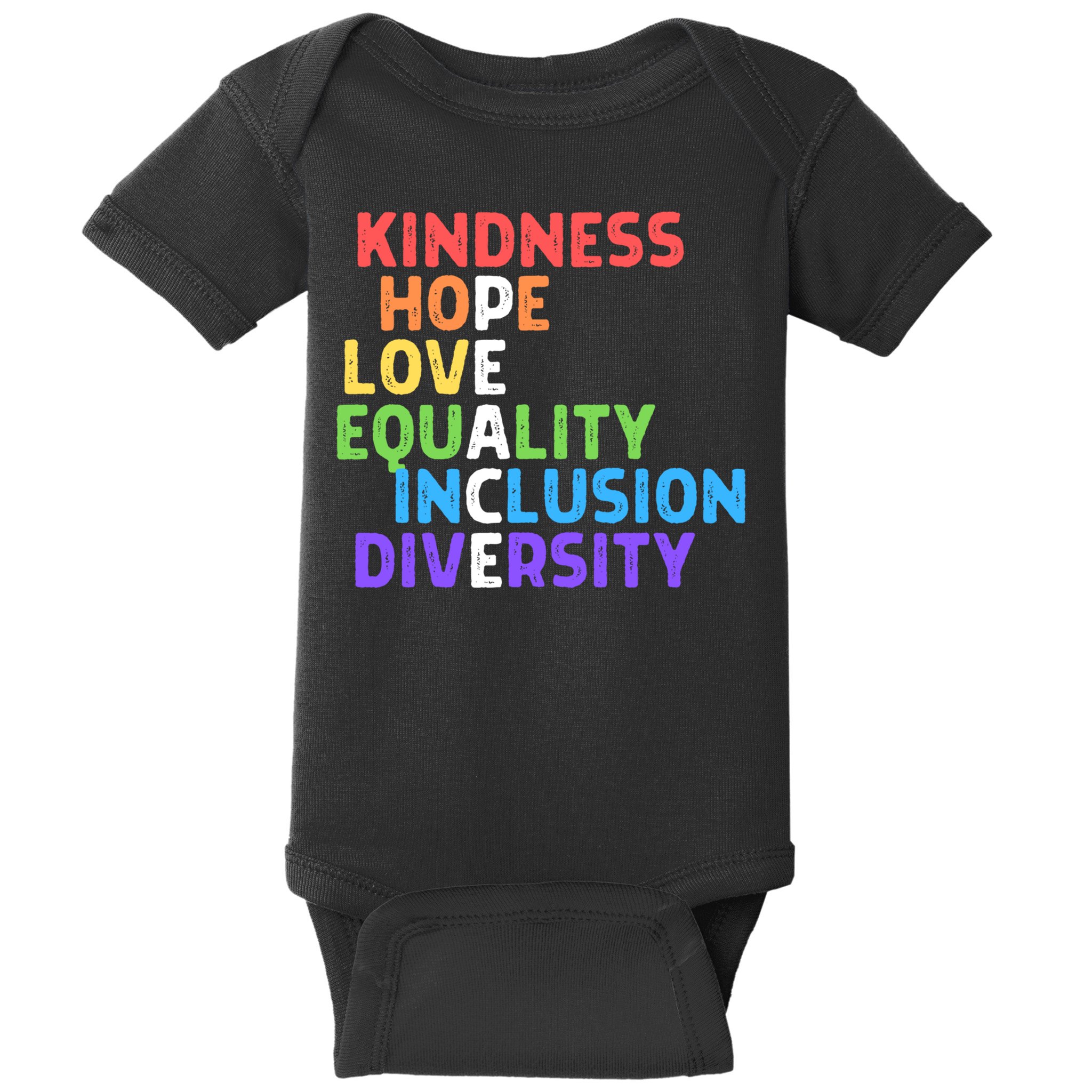 Kindness Peace Equality Inclusion Diversity Human Rights Funny Gift Baby Bodysuit