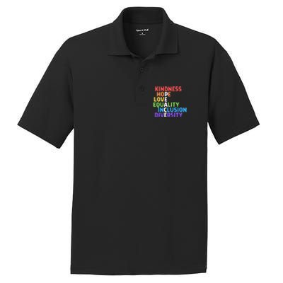 Kindness Peace Equality Inclusion Diversity Human Rights Funny Gift PosiCharge RacerMesh Polo