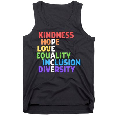 Kindness Peace Equality Inclusion Diversity Human Rights Funny Gift Tank Top