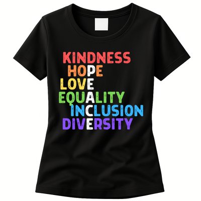 Kindness Peace Equality Inclusion Diversity Human Rights Funny Gift Womens T-Shirt