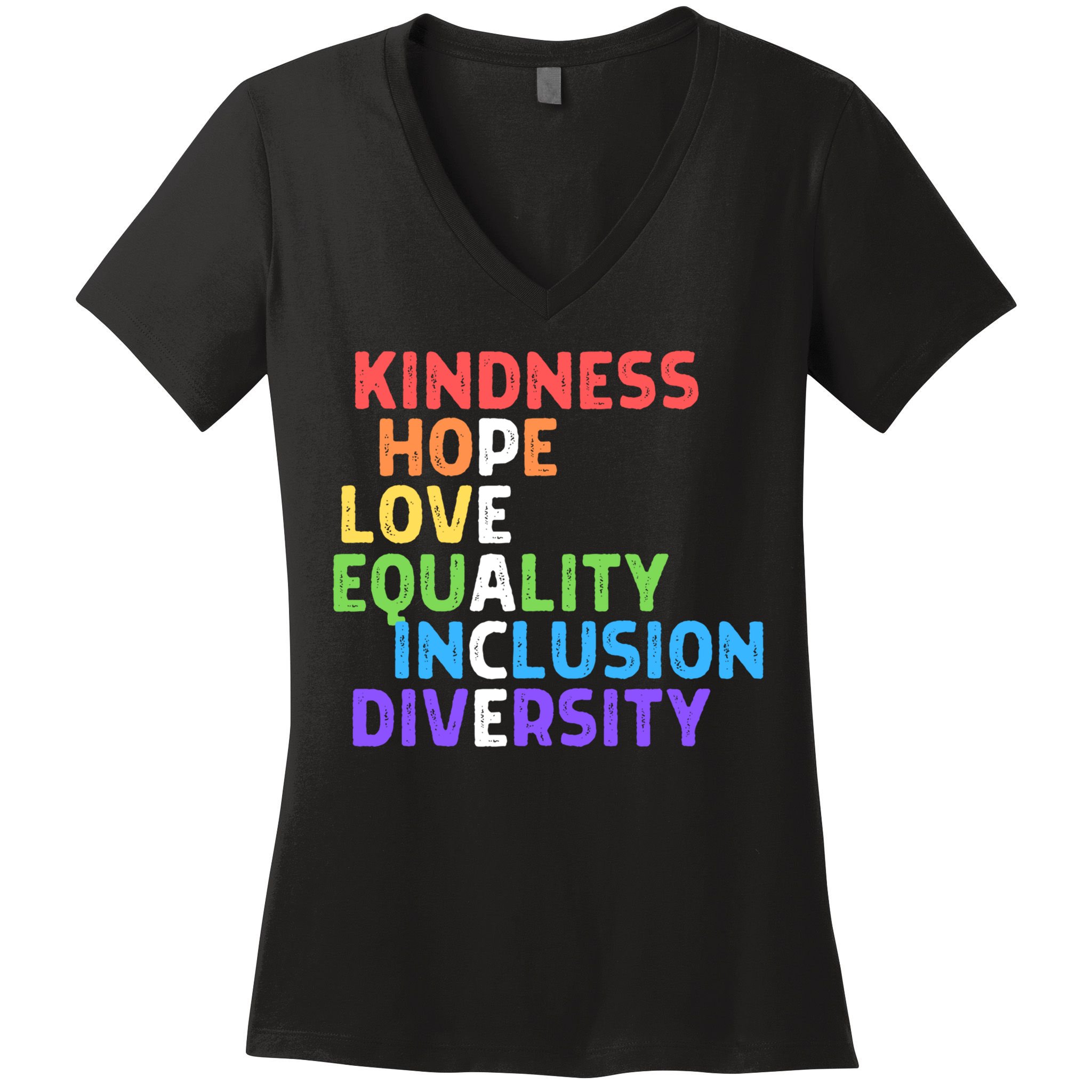 Kindness Peace Equality Inclusion Diversity Human Rights Funny Gift Women's V-Neck T-Shirt