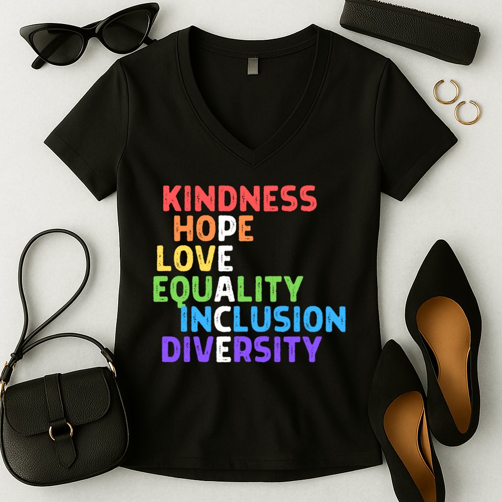 Kindness Peace Equality Inclusion Diversity Human Rights Funny Gift Women's V-Neck T-Shirt