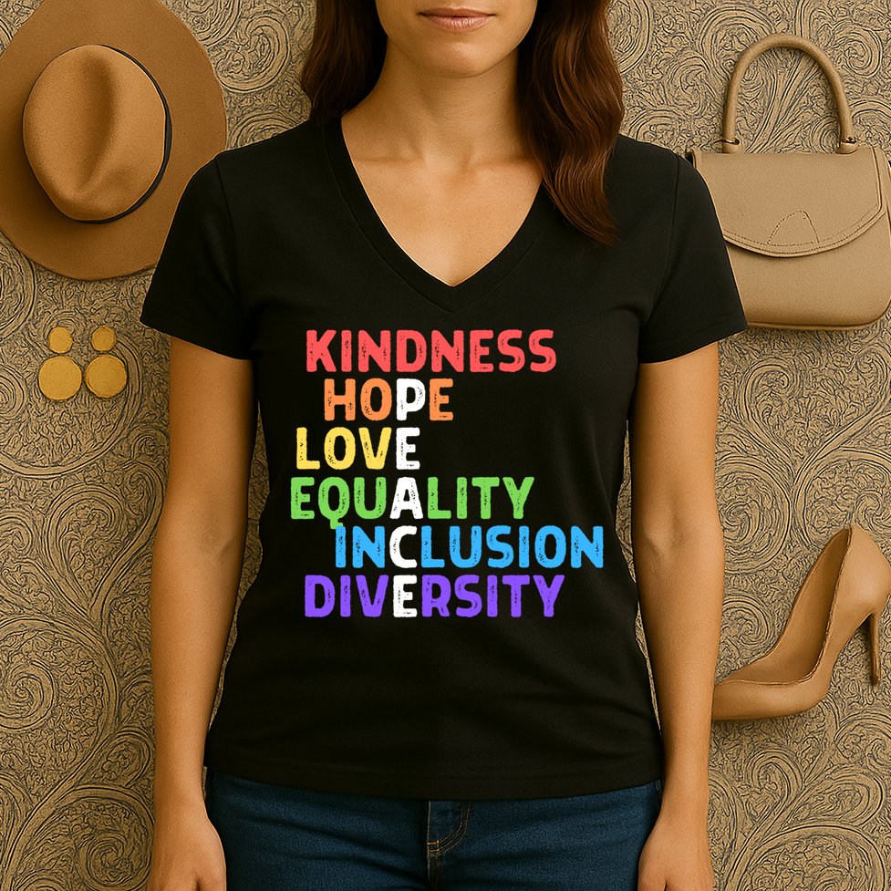 Kindness Peace Equality Inclusion Diversity Human Rights Funny Gift Women's V-Neck T-Shirt