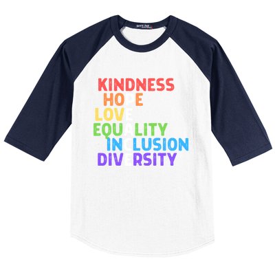 Kindness Peace Equality Inclusion Diversity Human Rights Funny Gift Baseball Sleeve Shirt