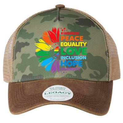 Kindness Peace Equality Love Inclusion Hope Diversity Flower Legacy Tie Dye Trucker Hat