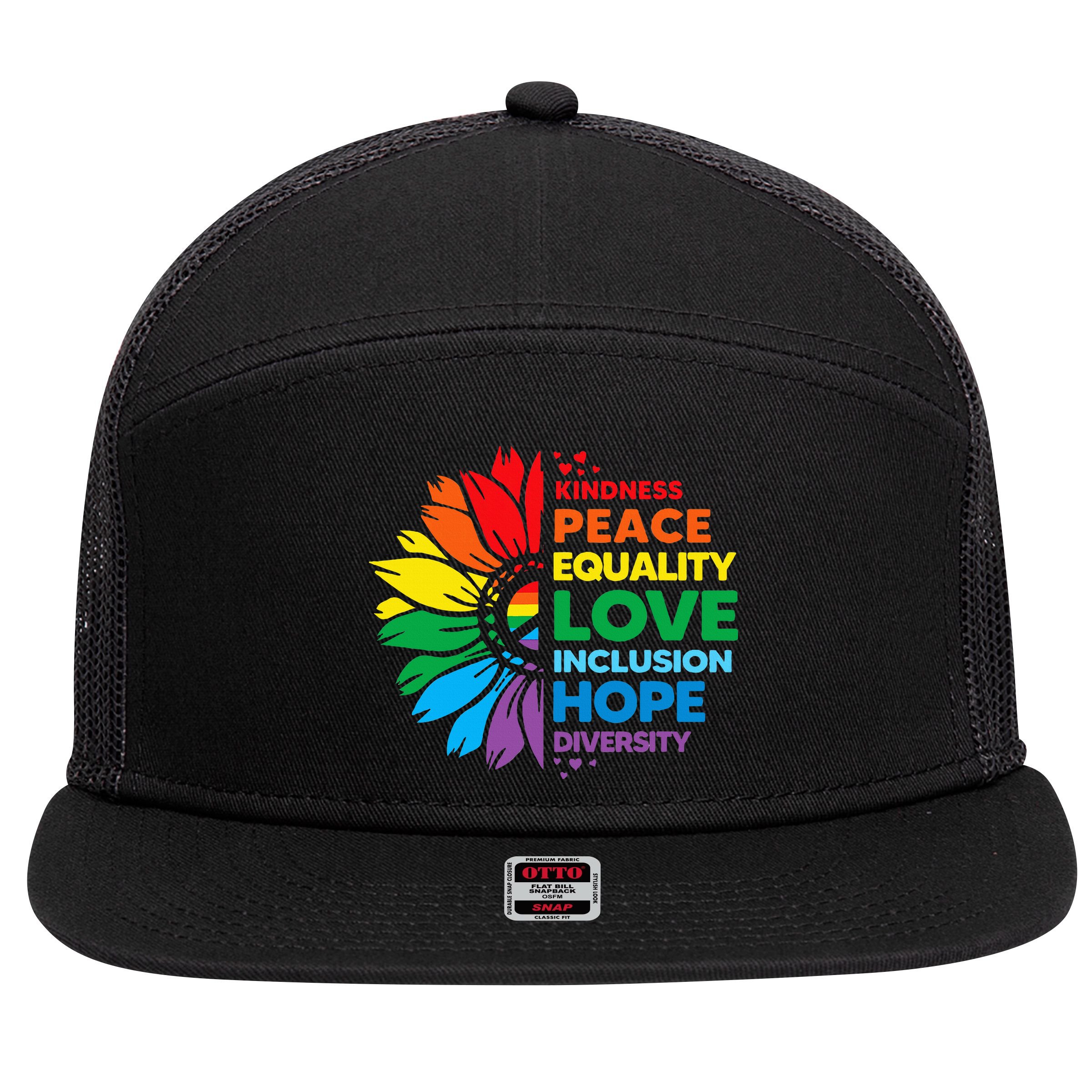 Kindness Peace Equality Love Inclusion Hope Diversity Flower 7 Panel Mesh Trucker Snapback Hat