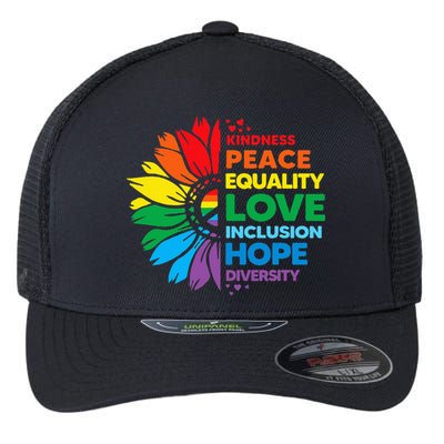 Kindness Peace Equality Love Inclusion Hope Diversity Flower Flexfit Unipanel Trucker Cap