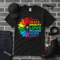 Kindness Peace Equality Love Inclusion Hope Diversity Flower Tall T-Shirt