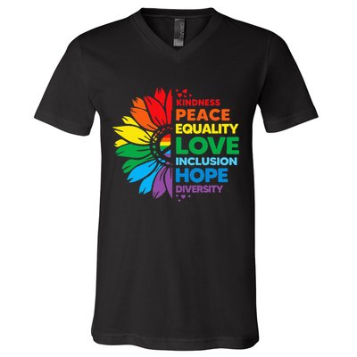 Kindness Peace Equality Love Inclusion Hope Diversity Flower V-Neck T-Shirt