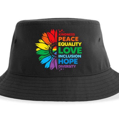Kindness Peace Equality Love Inclusion Hope Diversity Flower Sustainable Bucket Hat
