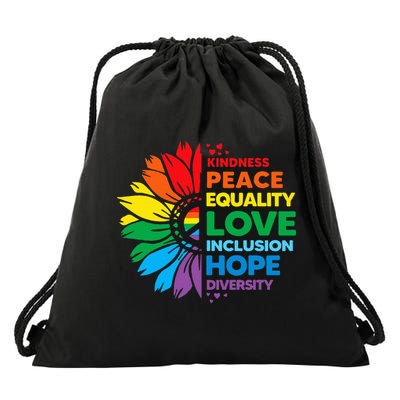 Kindness Peace Equality Love Inclusion Hope Diversity Flower Drawstring Bag
