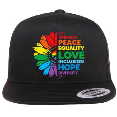 Kindness Peace Equality Love Inclusion Hope Diversity Flower Flatbill Hat