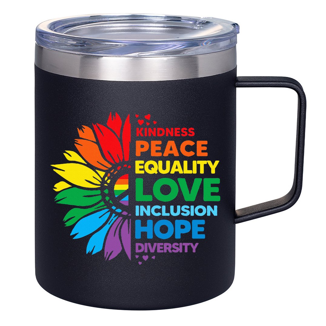Kindness Peace Equality Love Inclusion Hope Diversity Flower 12oz Stainless Steel Coffee Mug