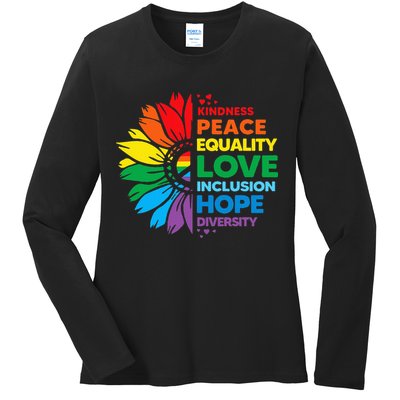 Kindness Peace Equality Love Inclusion Hope Diversity Flower Ladies Long Sleeve Shirt