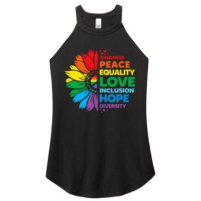 Kindness Peace Equality Love Inclusion Hope Diversity Flower Women's Perfect Tri Rocker Tank