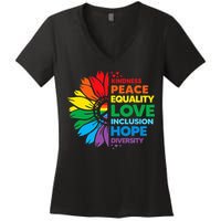 Kindness Peace Equality Love Inclusion Hope Diversity Flower Women's V-Neck T-Shirt