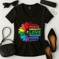 Kindness Peace Equality Love Inclusion Hope Diversity Flower Women's V-Neck T-Shirt
