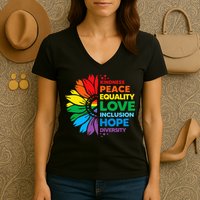 Kindness Peace Equality Love Inclusion Hope Diversity Flower Women's V-Neck T-Shirt
