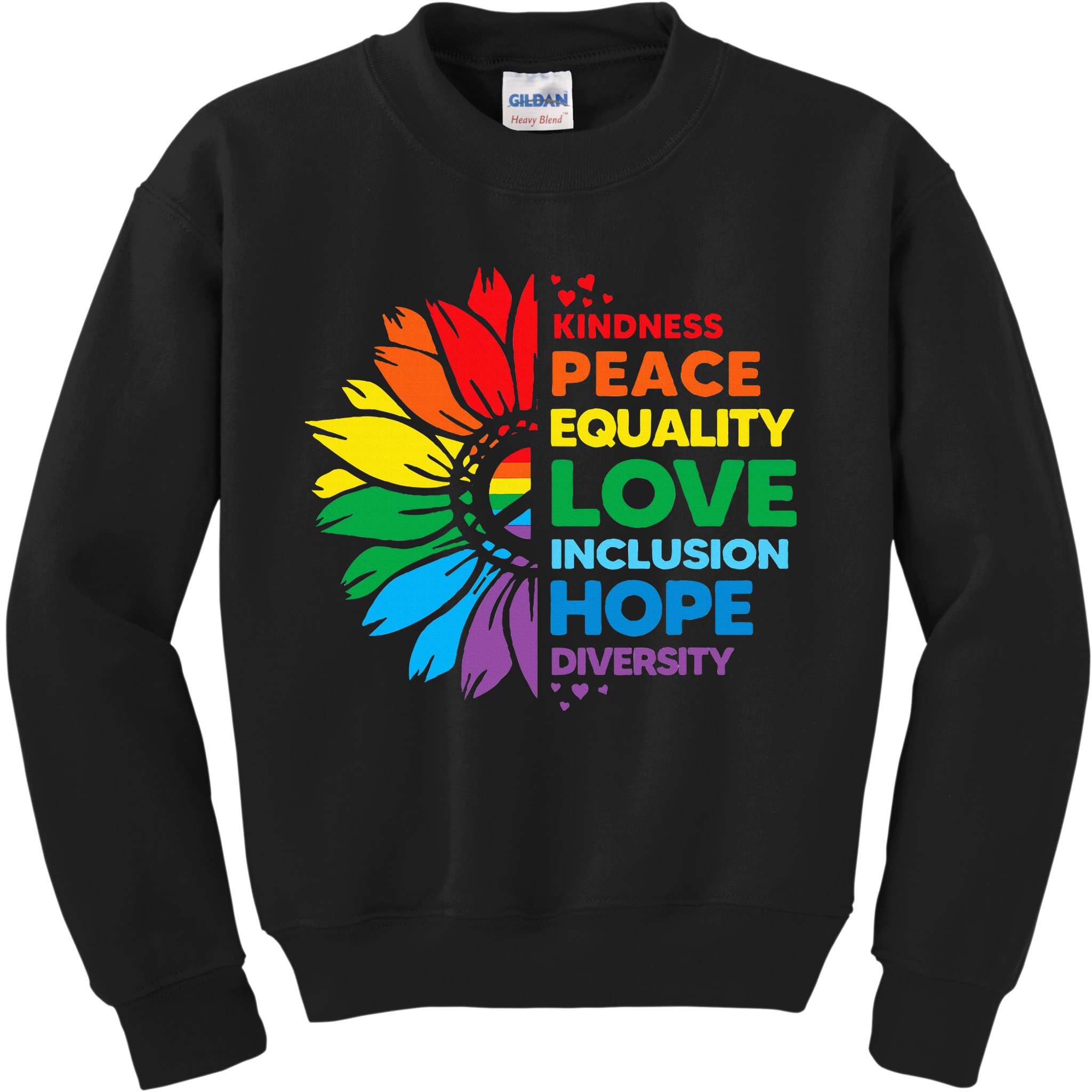 Kindness Peace Equality Love Inclusion Hope Diversity Flower Kids Sweatshirt