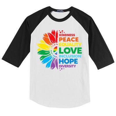 Kindness Peace Equality Love Inclusion Hope Diversity Flower Kids Colorblock Raglan Jersey