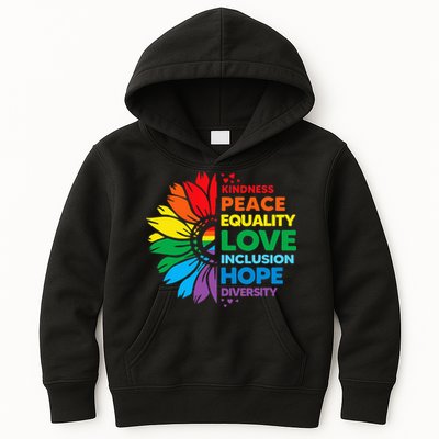 Kindness Peace Equality Love Inclusion Hope Diversity Flower Kids Hoodie