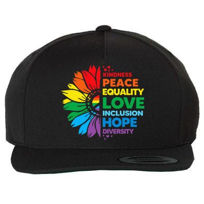 Kindness Peace Equality Love Inclusion Hope Diversity Flower Wool Snapback Cap