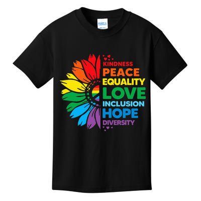 Kindness Peace Equality Love Inclusion Hope Diversity Flower Kids T-Shirt