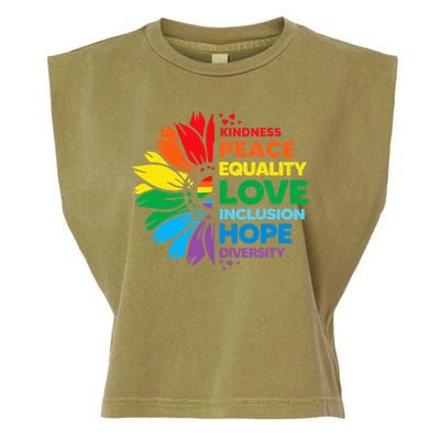 Kindness Peace Equality Love Inclusion Hope Diversity Flower Garment-Dyed Women's Muscle Tee