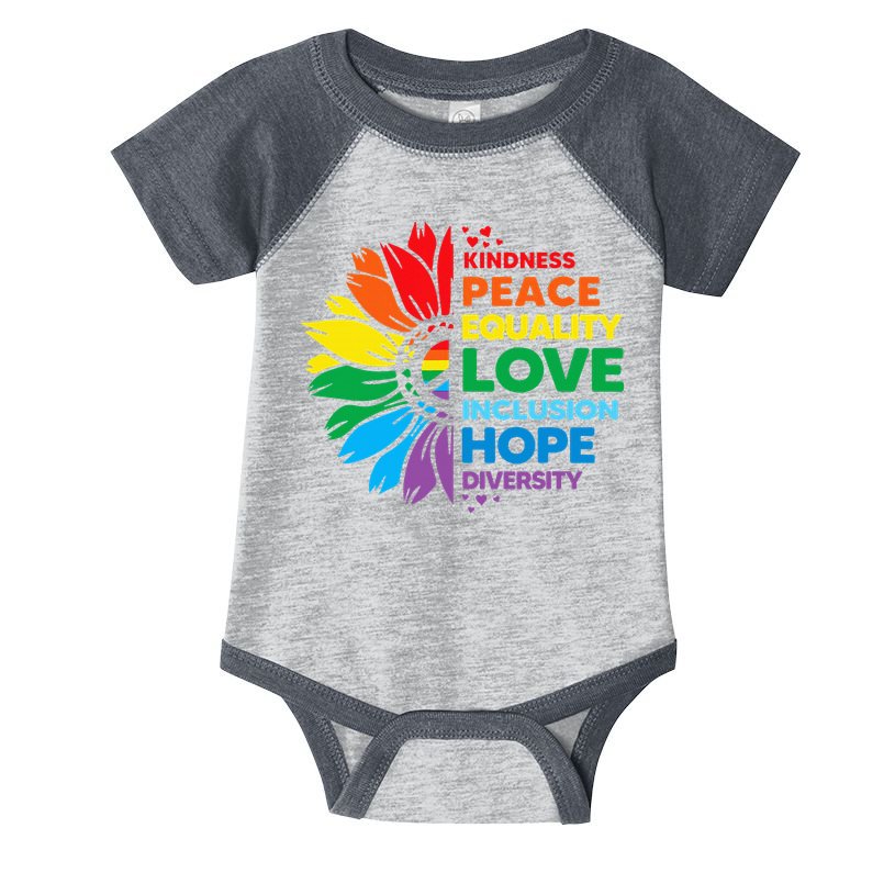 Kindness Peace Equality Love Inclusion Hope Diversity Flower Infant Baby Jersey Bodysuit