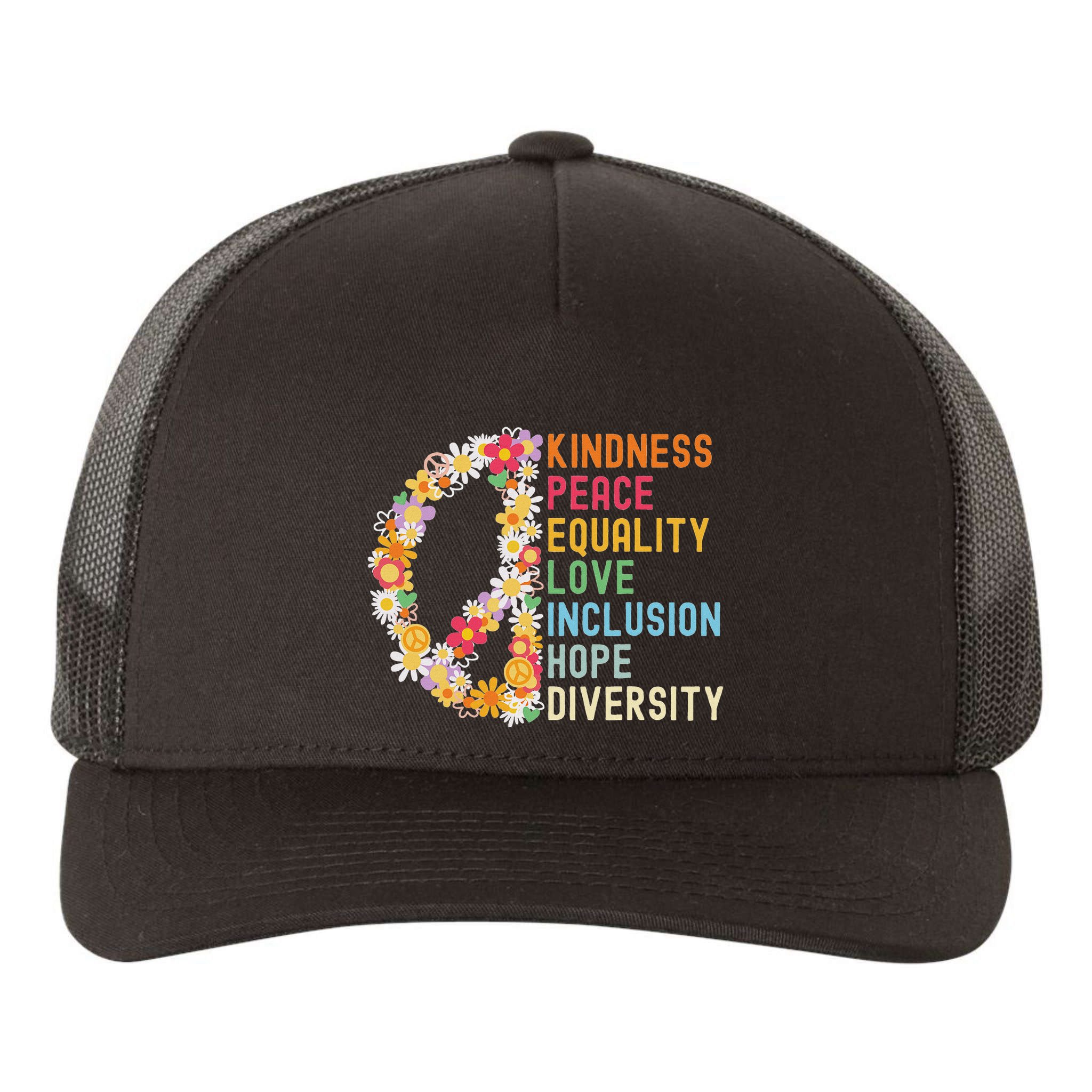 Kindness Peace Equality Love Hope Diversity Yupoong Adult 5-Panel Trucker Hat