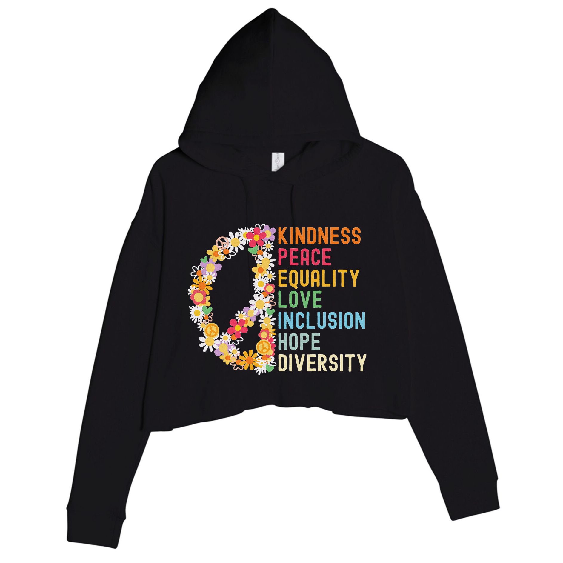 Kindness Peace Equality Love Hope Diversity Crop Fleece Hoodie