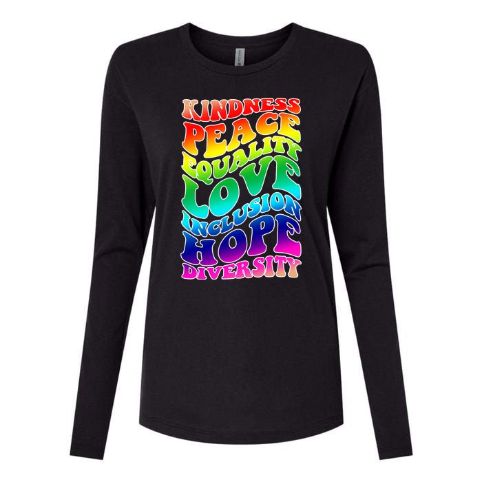 Kindness Peace Equality Love Inclusion Hope Diversity Womens Cotton Relaxed Long Sleeve T-Shirt