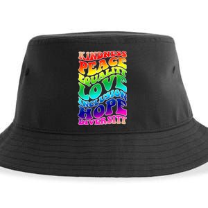 Kindness Peace Equality Love Inclusion Hope Diversity Sustainable Bucket Hat