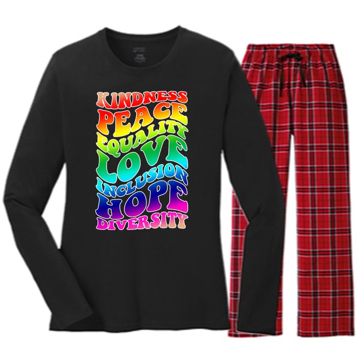 Kindness Peace Equality Love Inclusion Hope Diversity Women's Long Sleeve Flannel Pajama Set 