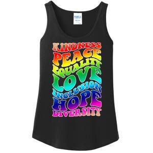 Kindness Peace Equality Love Inclusion Hope Diversity Ladies Essential Tank