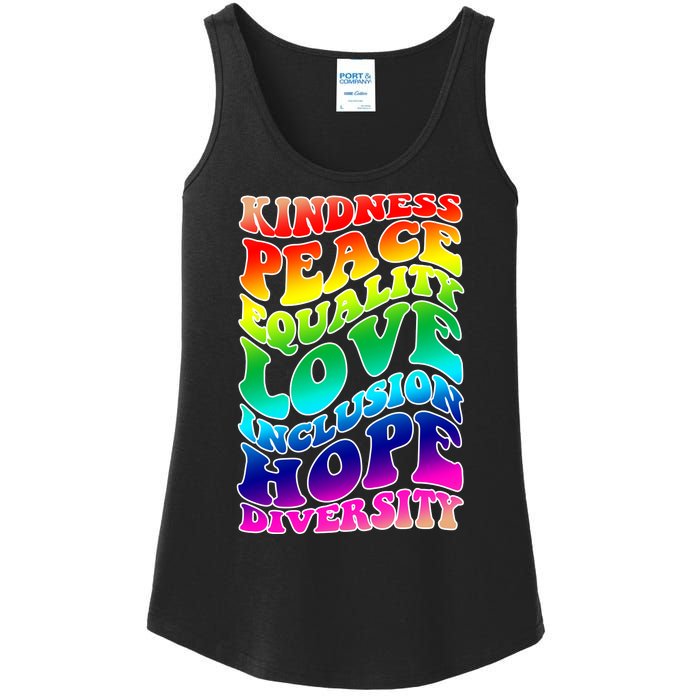 Kindness Peace Equality Love Inclusion Hope Diversity Ladies Essential Tank