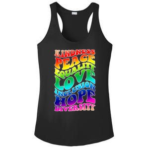 Kindness Peace Equality Love Inclusion Hope Diversity Ladies PosiCharge Competitor Racerback Tank