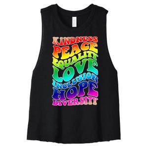 Kindness Peace Equality Love Inclusion Hope Diversity Women's Racerback Cropped Tank