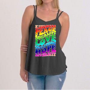 Kindness Peace Equality Love Inclusion Hope Diversity Women's Strappy Tank